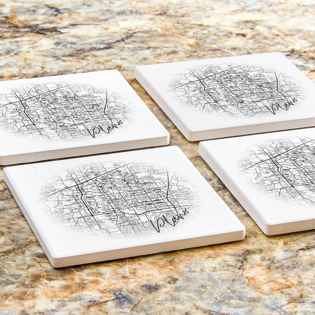 Minimalistic B&W Texas Plano Circle Map| Absorbent Coasters | Set of 4 | Min 2