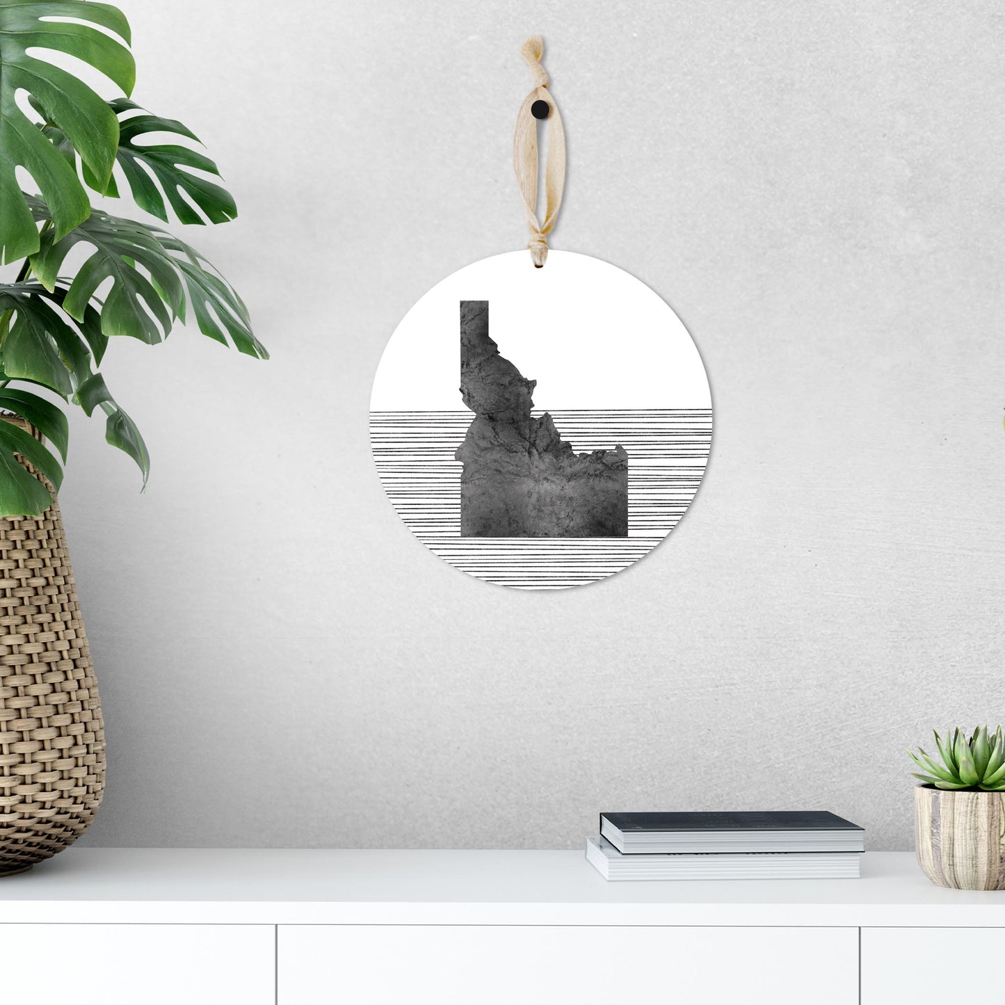 Minimalist B&W Idaho State With Straight Lines | Wood Ornament | Eaches | Min 1