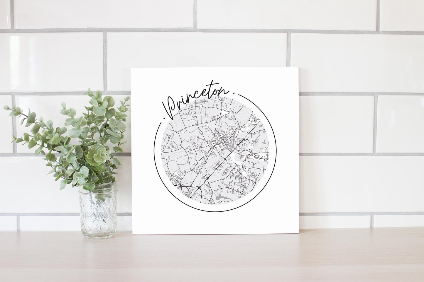 Minimalistic B&W New Jersey Princeton Circle Map | Wood Sign | Eaches | Min 2