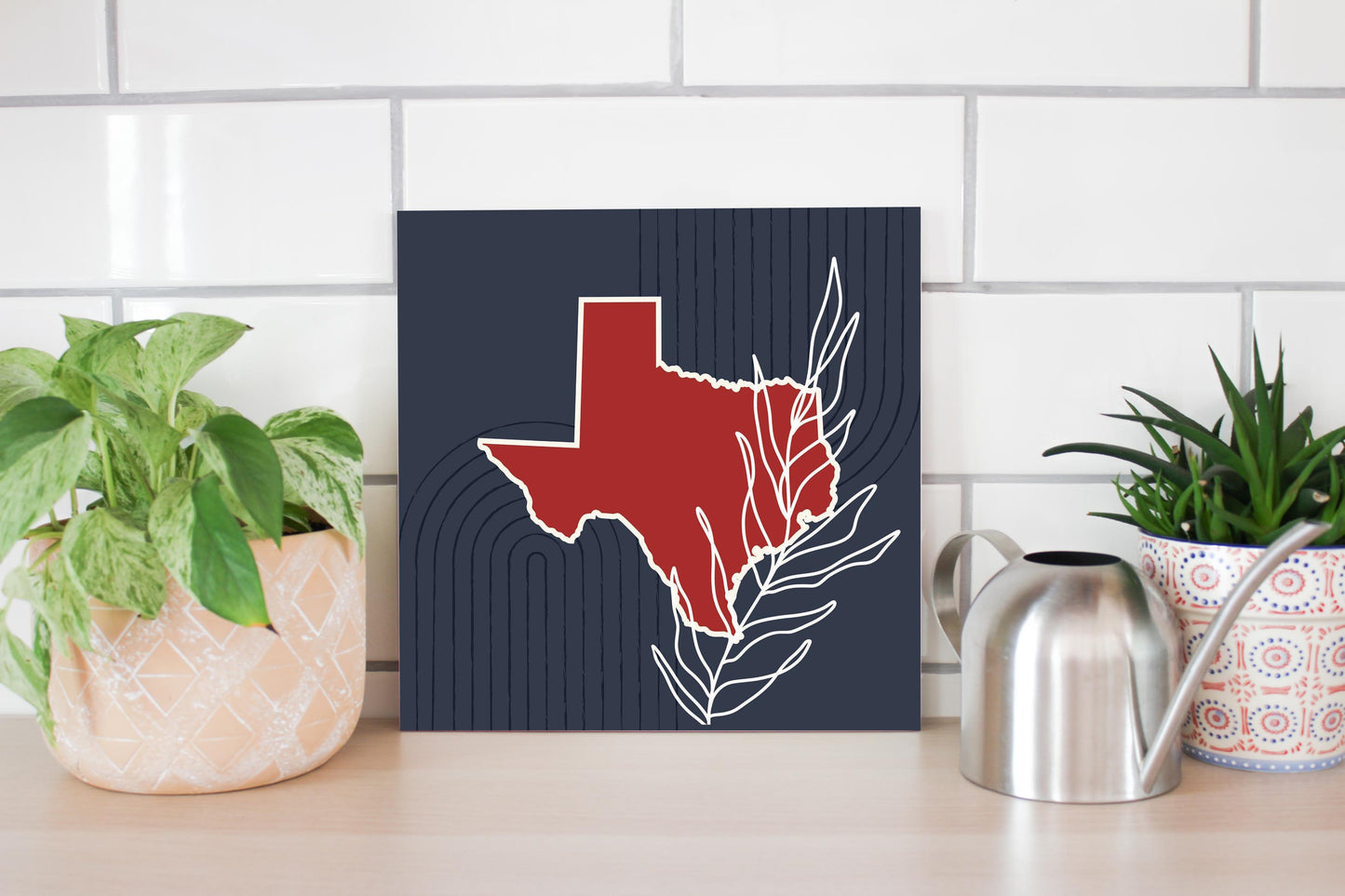 Modern Minimalist Texas Colors Shape Leaf | Wood Sign | Eaches | Min 2