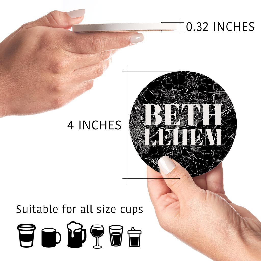 Minimalistic B&W Pennsylvania Bethlehem Maps Love | Absorbent Coasters | Set of 4 | Min 2
