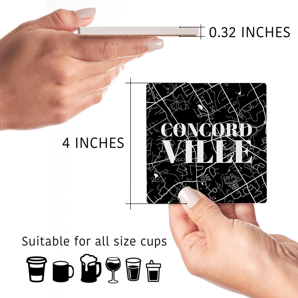 Minimalistic B&W Pennsylvania Concordville Maps Love| Absorbent Coasters | Set of 4 | Min 2