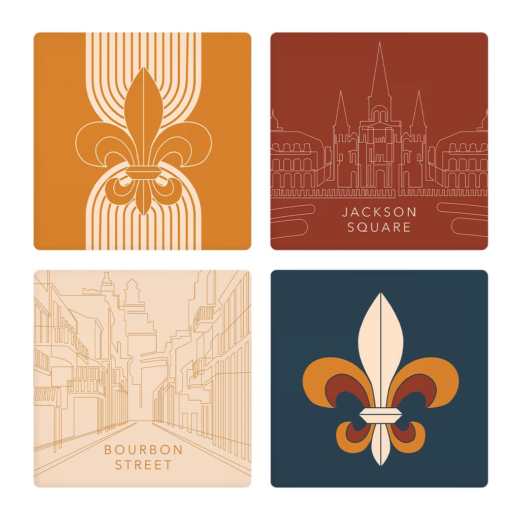 Modern Minimalist Louisiana Set | Absorbent Coasters | Set of 4 | Min 2