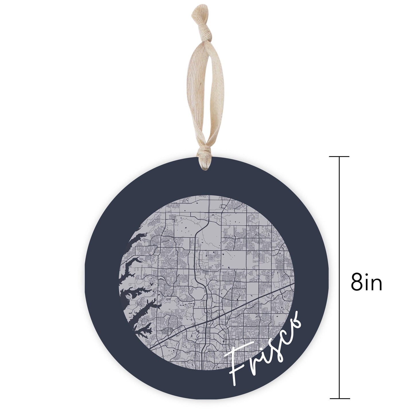 Modern Minimalist Texas Colors Frisco Circle Map | Wood Ornament | Eaches | Min 1