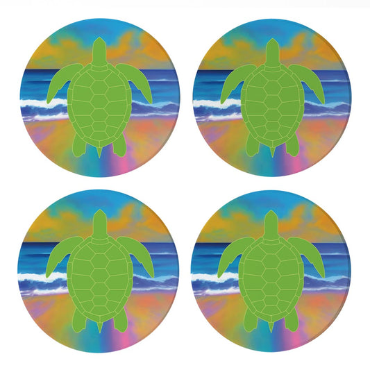 Florida Green Sea Turtle Icon| Absorbent Coasters | Set of 4 | Min 2