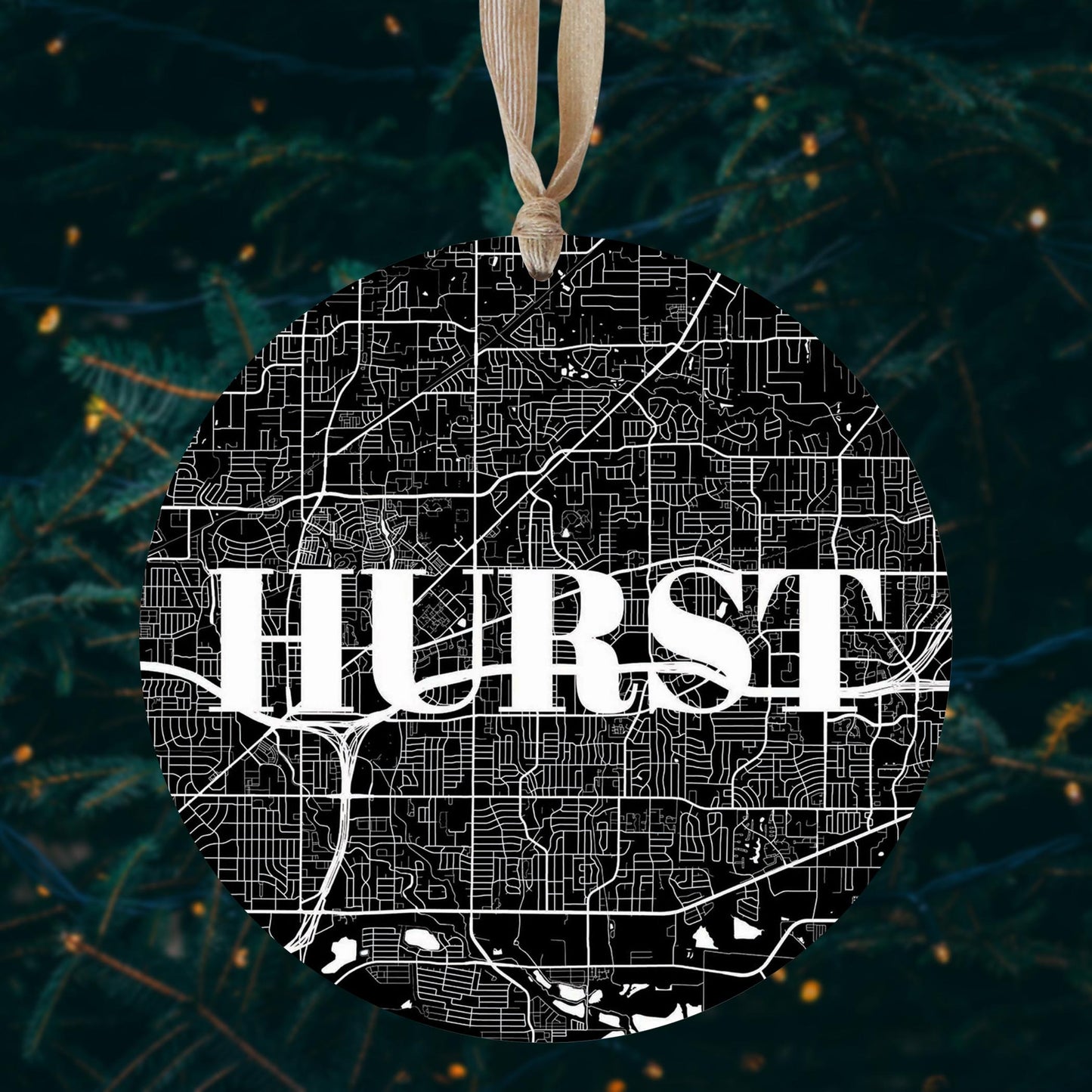 Minimalistic B&W Texas Hurst Map | Wood Ornament | Eaches | Min 1