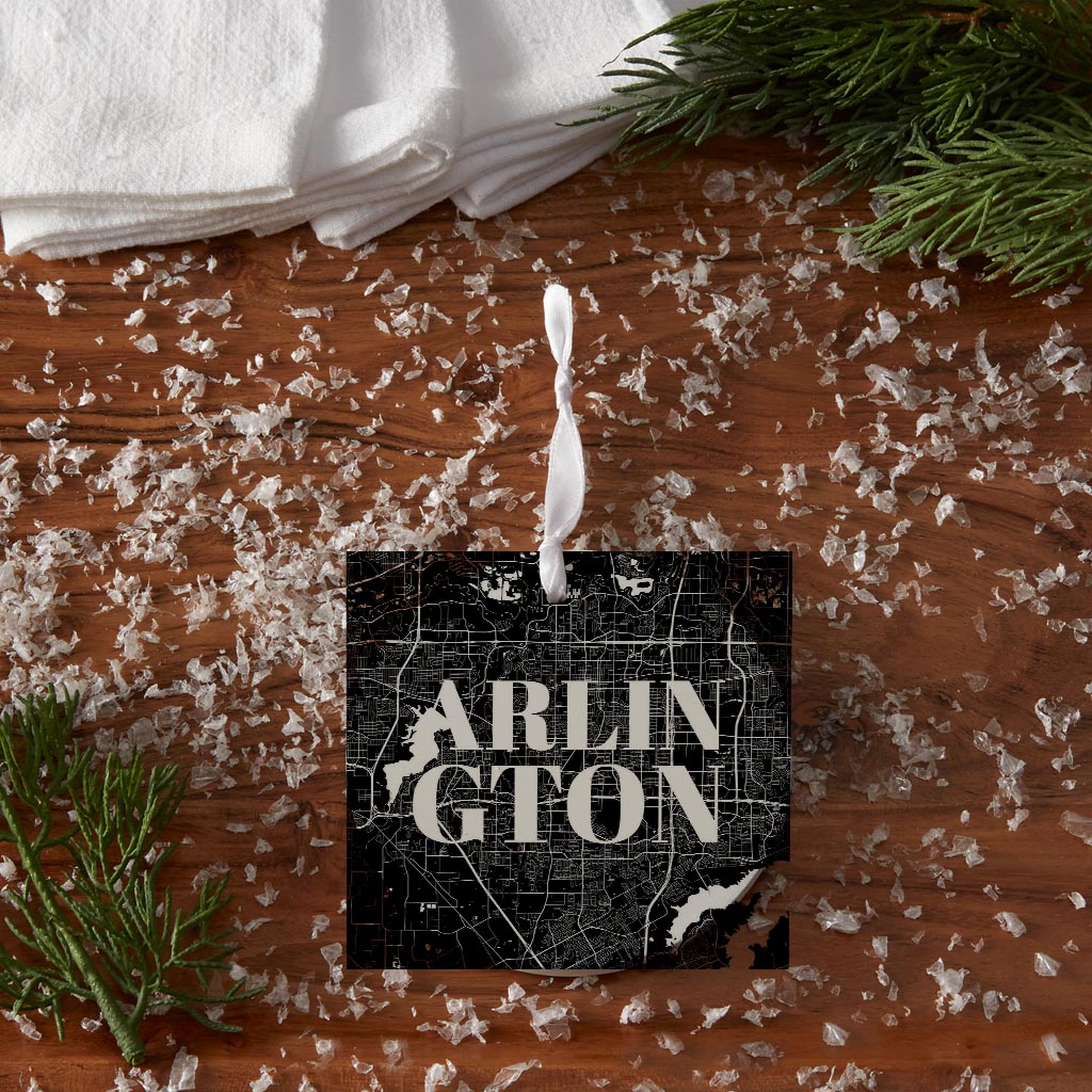 Minimalistic B&W Texas Arlington Map | Wood Ornament | Eaches | Min 6