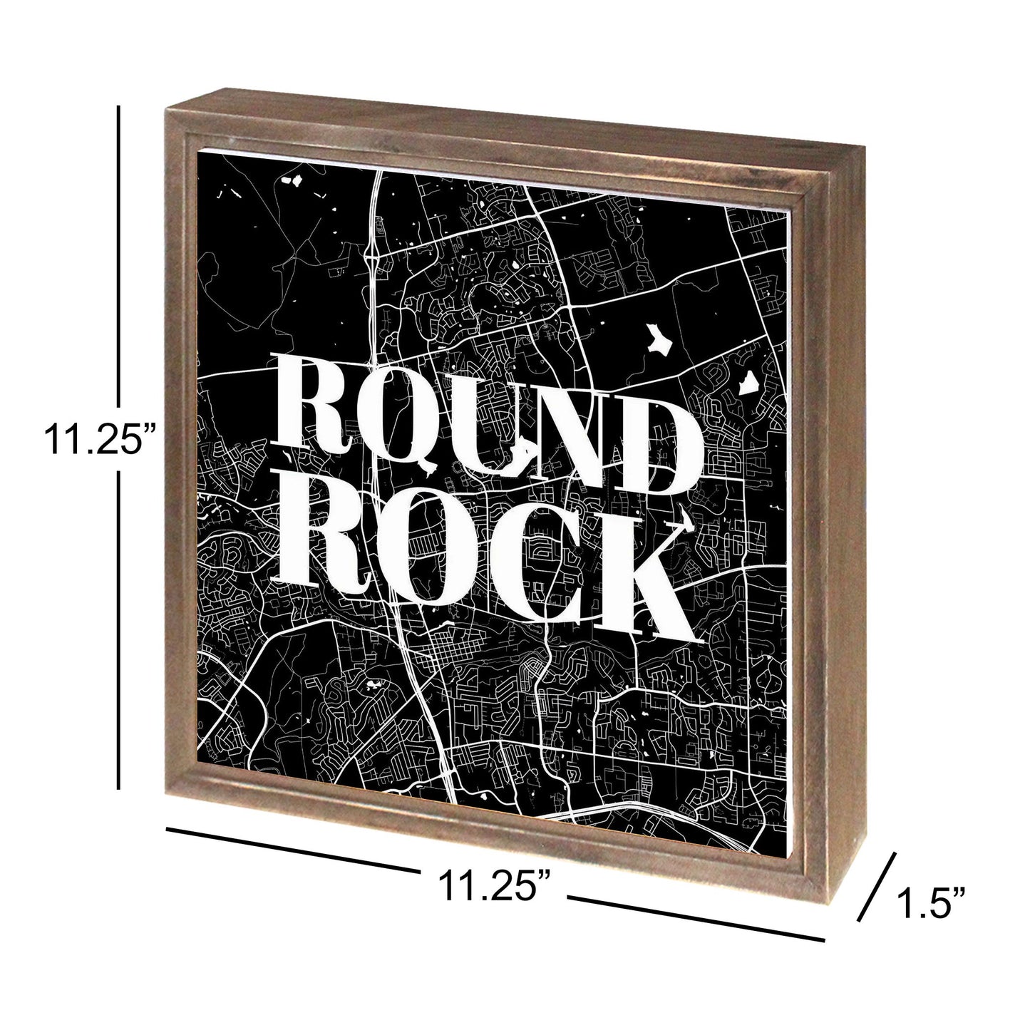 Minimalistic B&W Texas Round Rock Map | Wood Sign | Eaches | Min 1