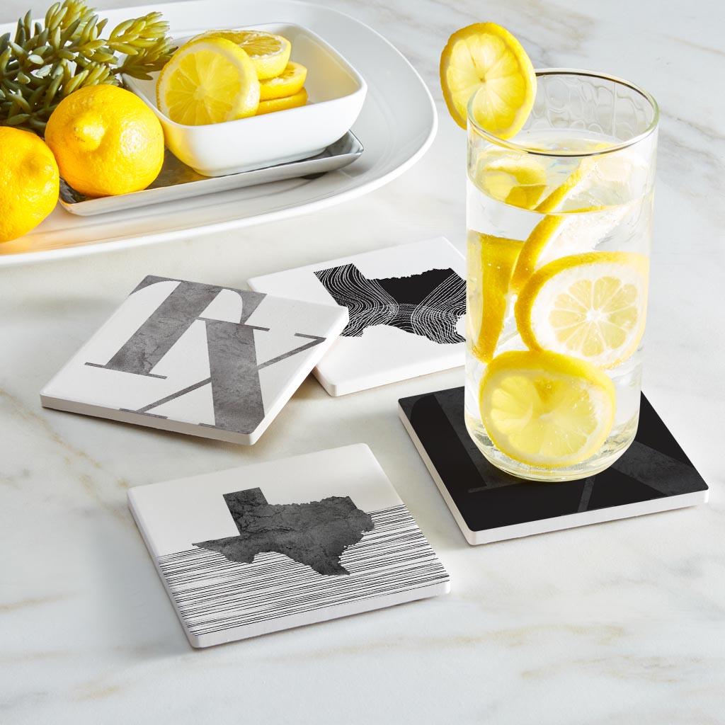 Modern Black White Texas Set | Absorbent Coasters | Set of 4 | Min 2