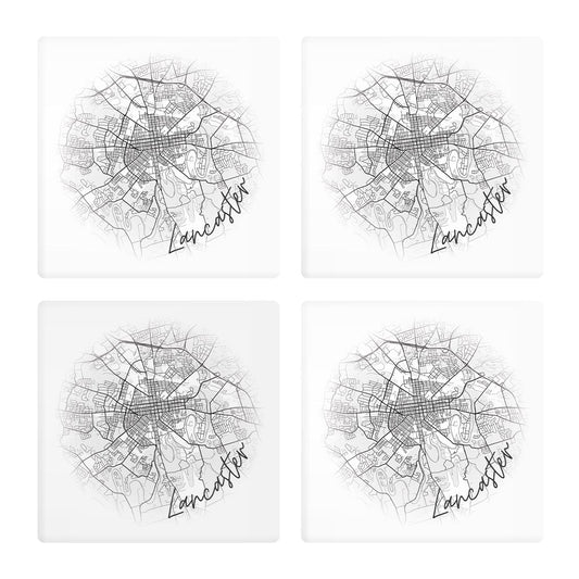 Minimalistic B&W Pennsylvania Lancaster Circle Map | Absorbent Coasters | Set of 4 | Min 2