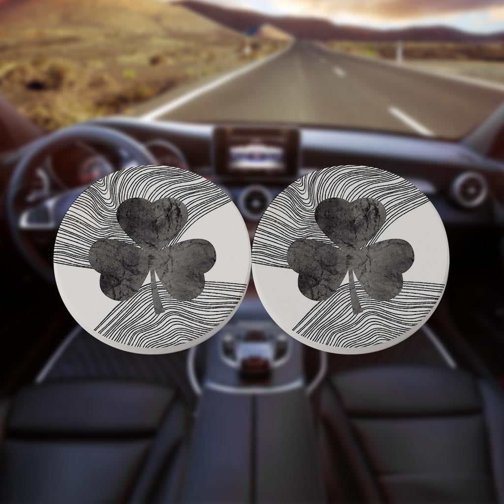 Minimalistic B&W Shamrock Fluid Lines | Absorbent Car Coasters | Set of 2 | Min 4