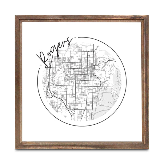 Minimalist B&W Arkansas Rogers Circle Map | Wood Sign | Eaches | Min 1