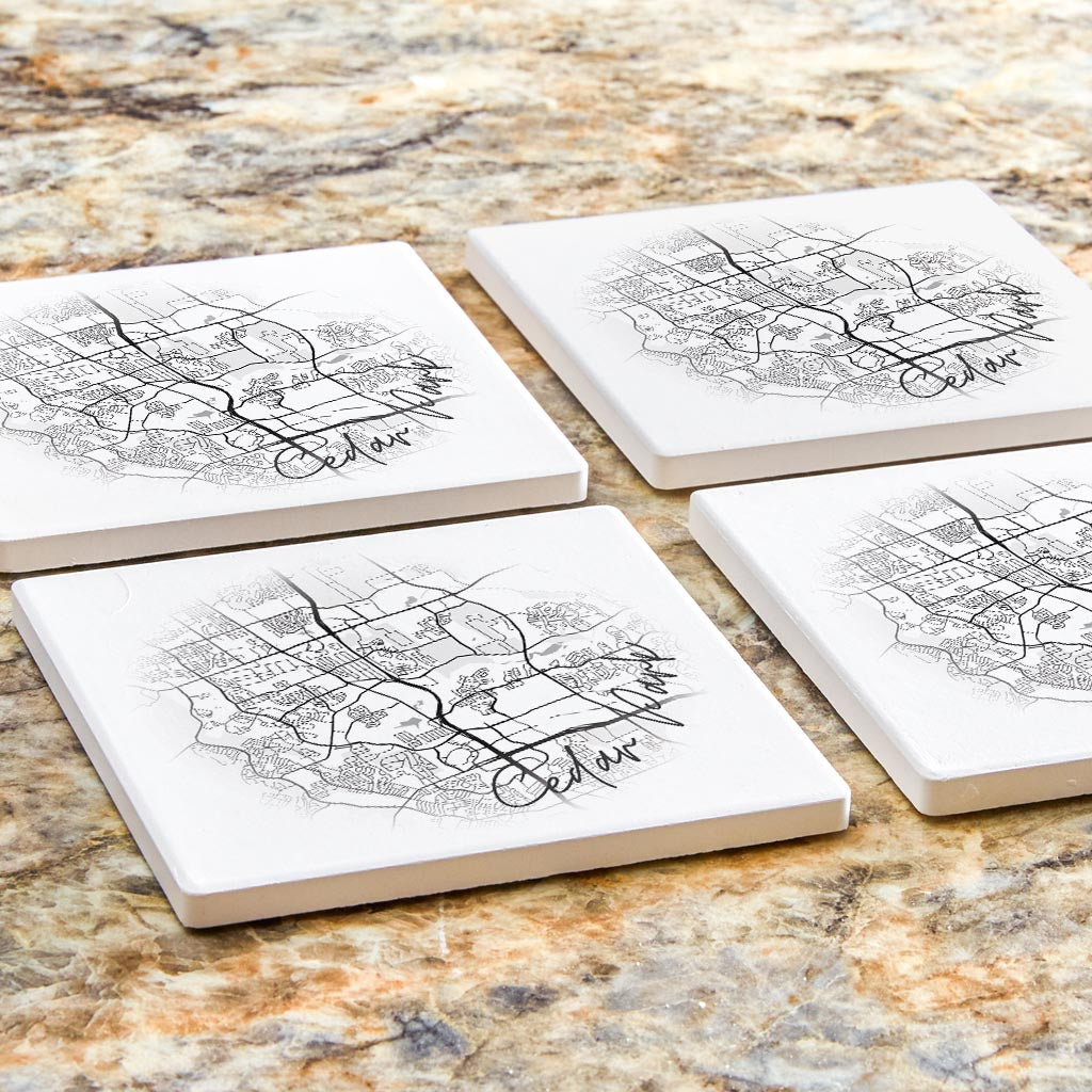 Minimalistic B&W Texas Cedar Park Circle Map| Absorbent Coasters | Set of 4 | Min 2