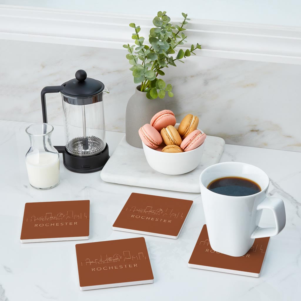 Modern Minimalist New York Rochester Skyline | Absorbent Coasters | Set of 4 | Min 2