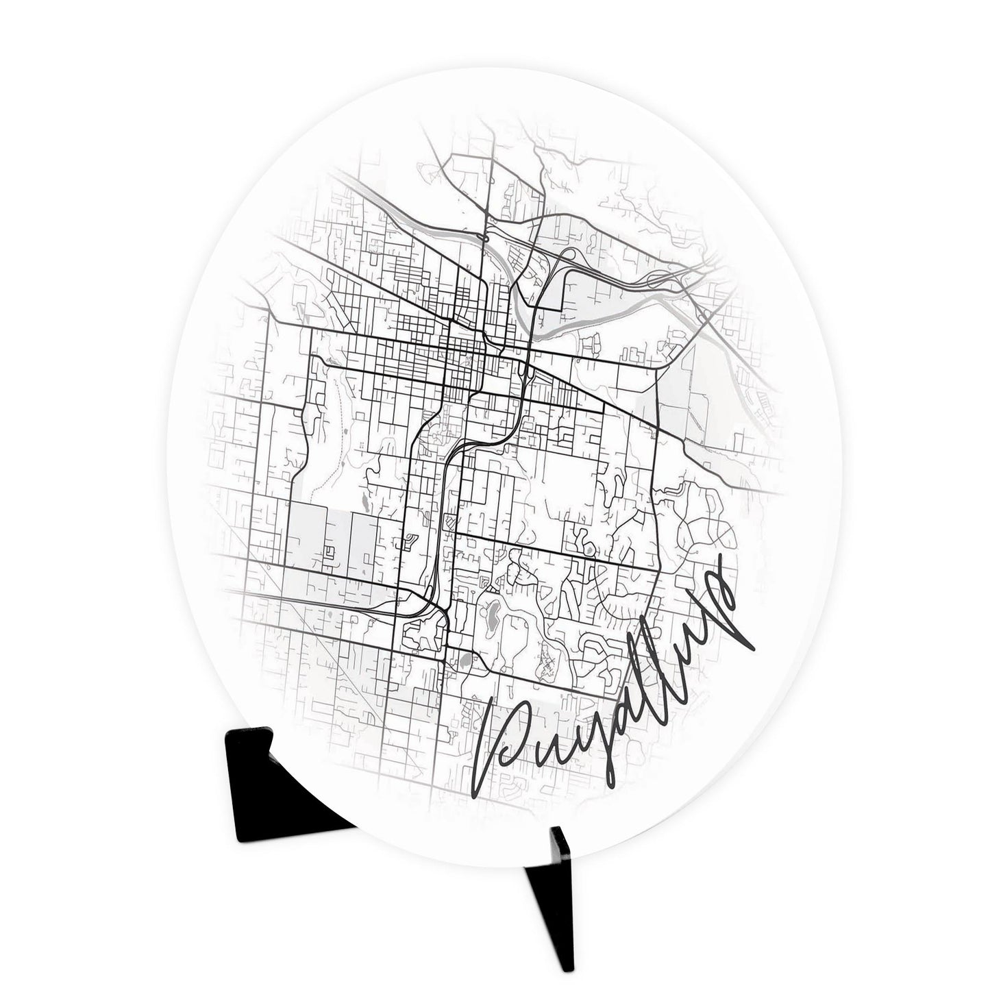 Minimalistic B&W Washington Puyallup Circle Map | Wood Sign | Eaches | Min 1