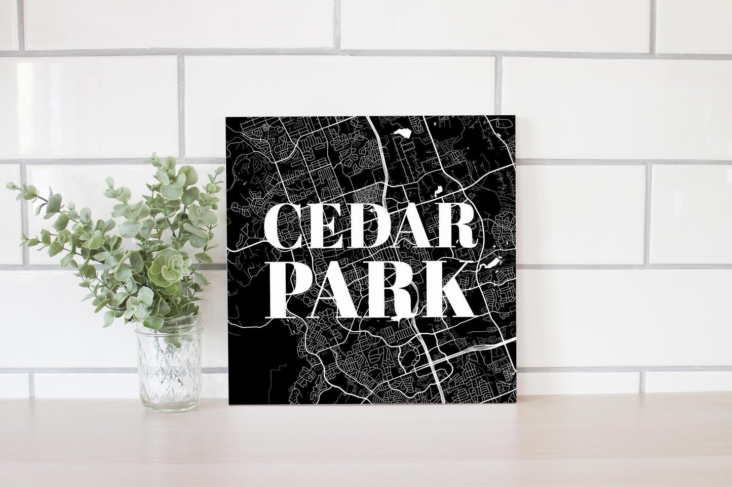 Minimalistic B&W Texas Cedar Park Map | Wood Sign | Eaches | Min 2