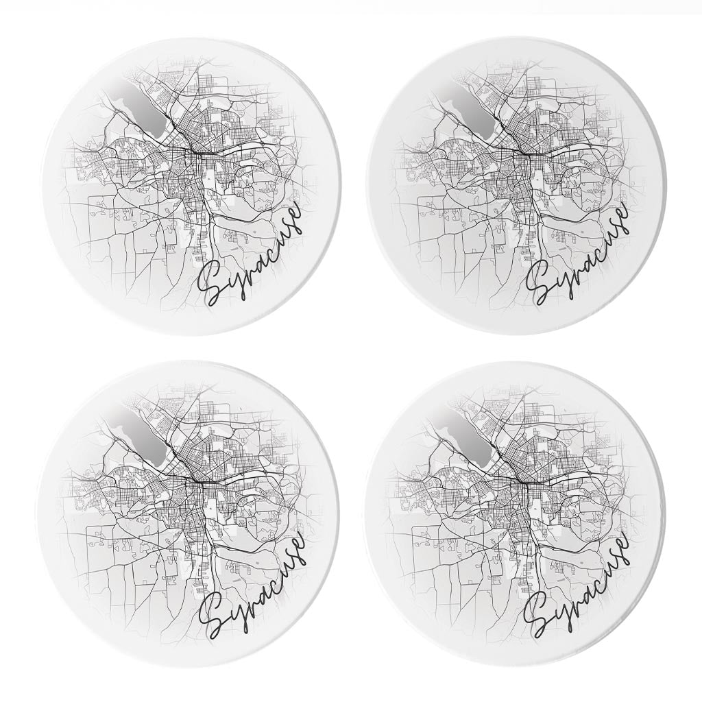 Minimalistic B&W New York Syracuse Faded Circle Map | Absorbent Coasters | Set of 4 | Min 2