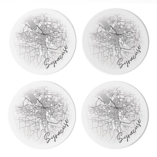 Minimalistic B&W New York Syracuse Faded Circle Map | Absorbent Coasters | Set of 4 | Min 2