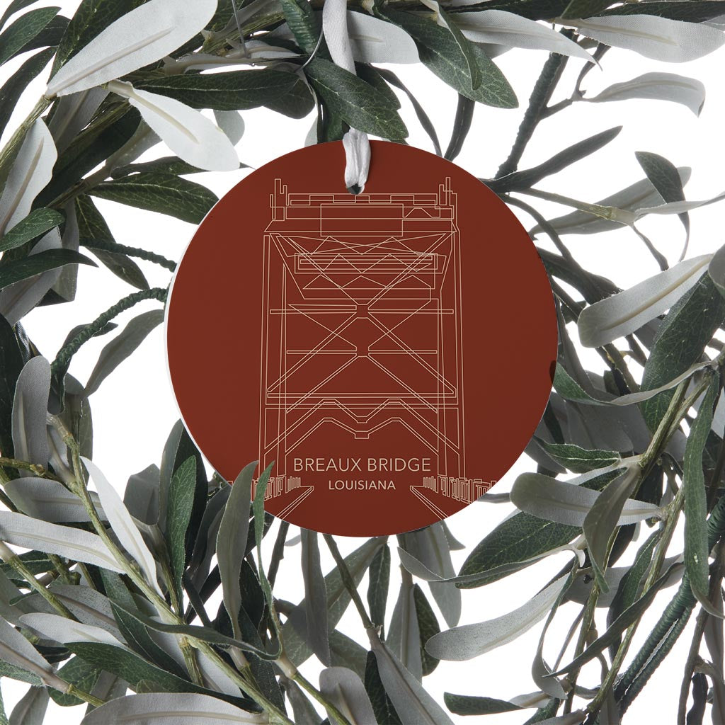 Modern Minimalist Louisiana Breaux Bridge Line Drawing | Wood Ornament | Eaches | Min 6