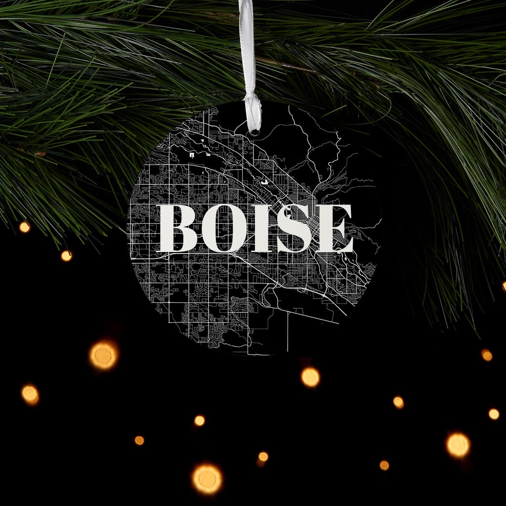 Minimalist B&W Idaho Boise Map | Wood Ornament | Eaches | Min 6