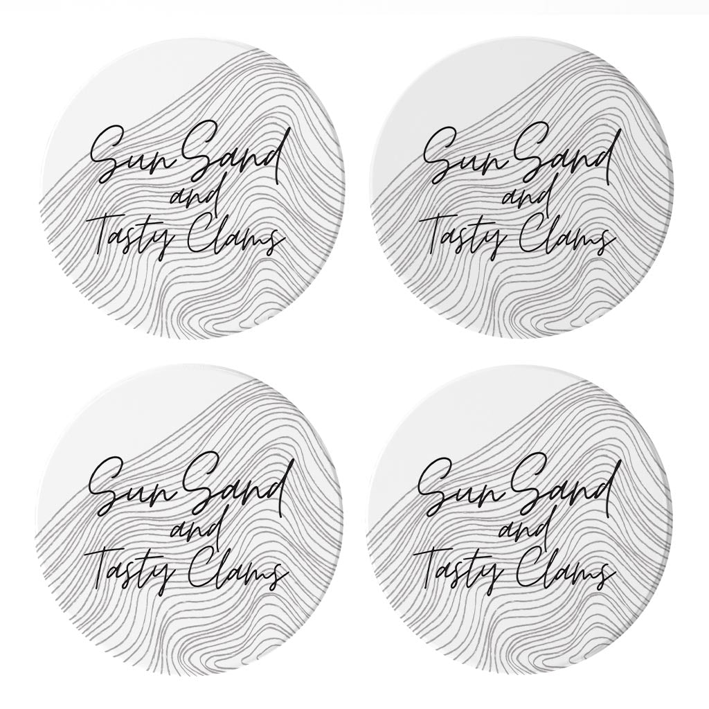 Minimalistic B&W Cape Cod Sun Sand Tasty Clams| Absorbent Coasters | Set of 4 | Min 2