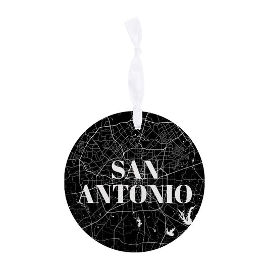 Minimalistic B&W Texas San Antonio Map | Wood Ornament | Eaches | Min 6