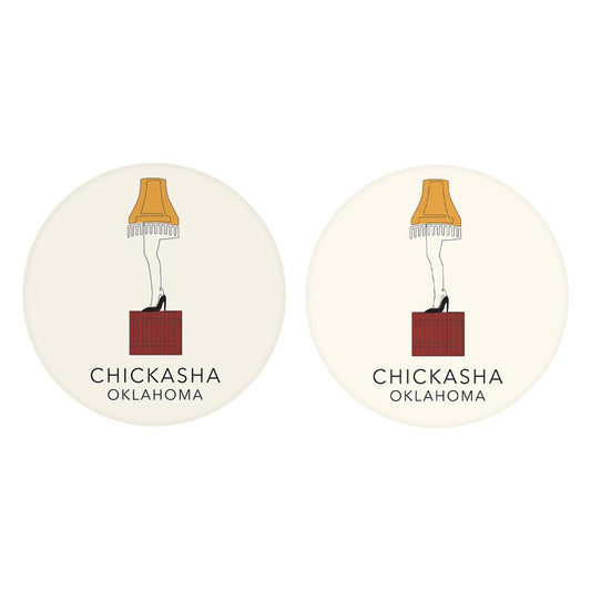 Modern Minimalist Oklahoma Colorful Chickasha Leg Lamp | Absorbent Car Coasters | Set of 2 | Min 4