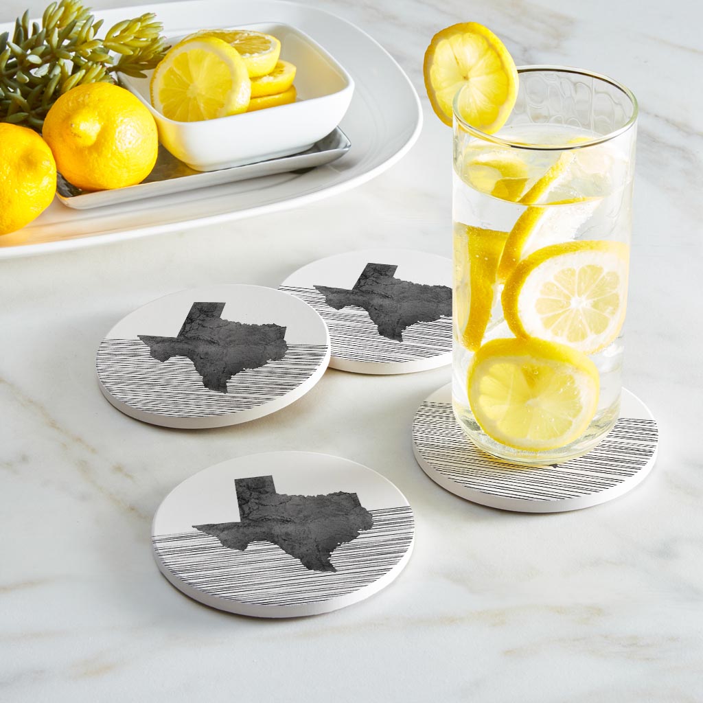 Modern Texas State Shape With Straight Lines | Absorbent Coasters | Set of 4 | Min 2