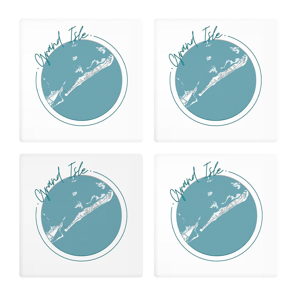 Blue White Grand Isle Circle Map | Absorbent Coasters | Set of 4 | Min 2