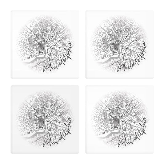 Minimalistic B&W Pennsylvania Philadelphia Circle Map | Absorbent Coasters | Set of 4 | Min 2