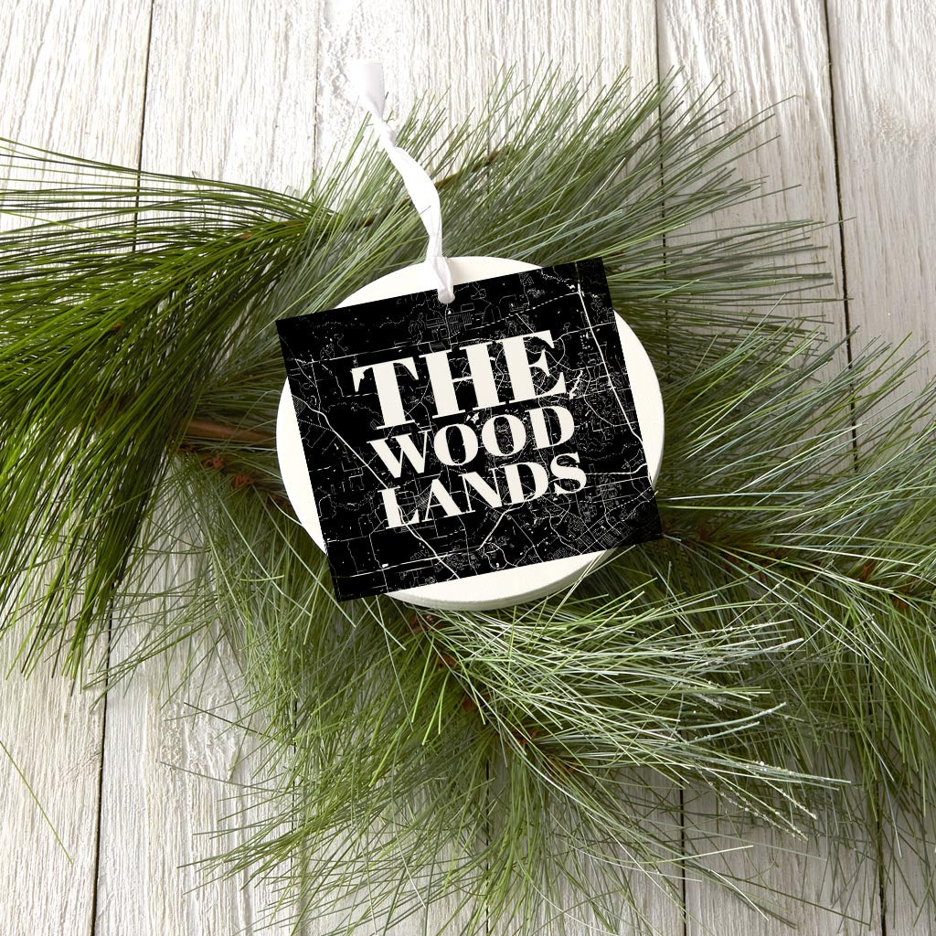 Minimalistic B&W Texas The Woodlands Map | Wood Ornament | Eaches | Min 6