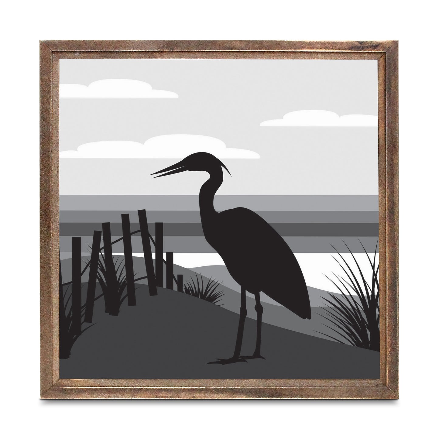 Minimalistic B&W Cape Cod Heron Illustration | Wood Sign | Eaches | Min 1