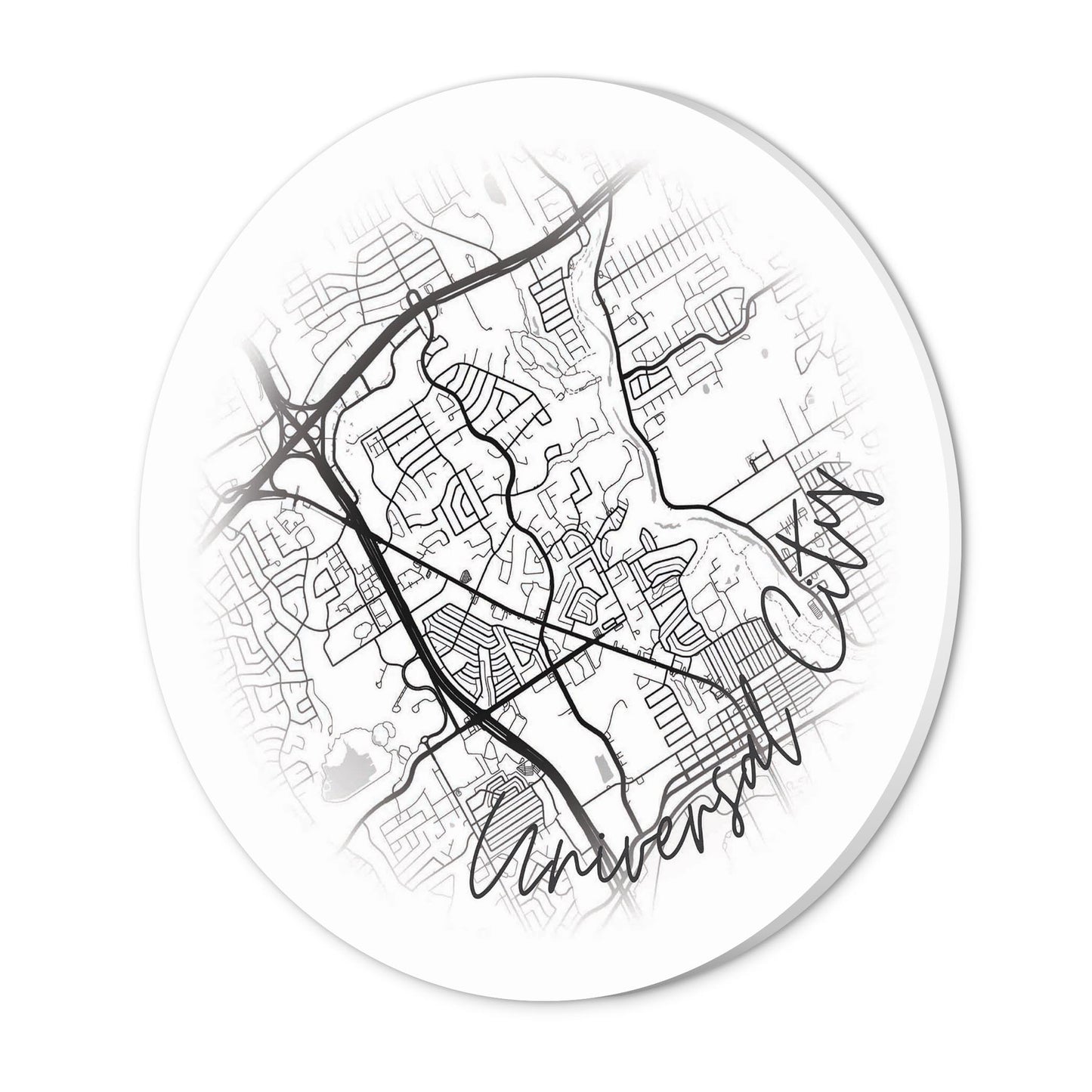 Minimalistic B&W Texas Universal City Circle Map | Wood Sign | Eaches | Min 1