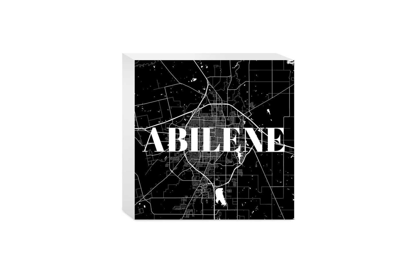 Minimalist B&W Texas Abilene Map | Wood Block | Eaches | Min 4