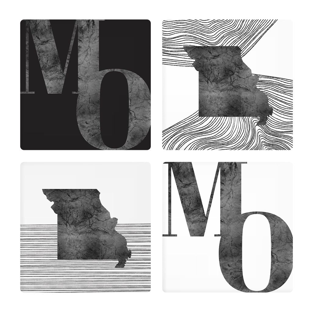 Minimalist B&W Missouri Initials State Shapes | Absorbent Coasters | Set of 4 | Min 2