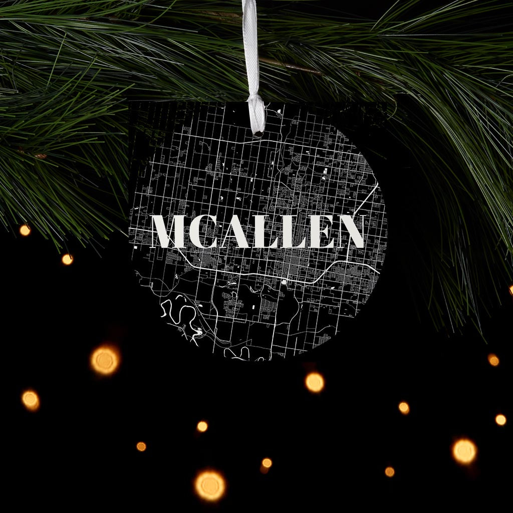 Minimalistic B&W Texas Mcallen Map | Wood Ornament | Eaches | Min 6