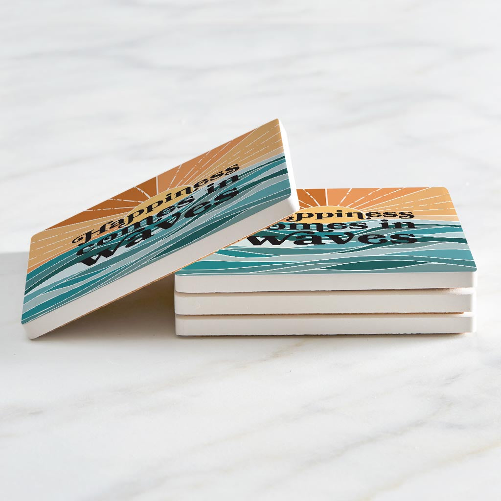 Happiness Comes In Waves | Absorbent Coasters | Set of 4 | Min 2