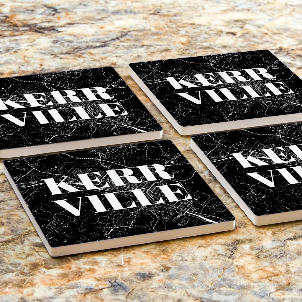 Minimalistic B&W Texas Kerrville Map| Absorbent Coasters | Set of 4 | Min 2