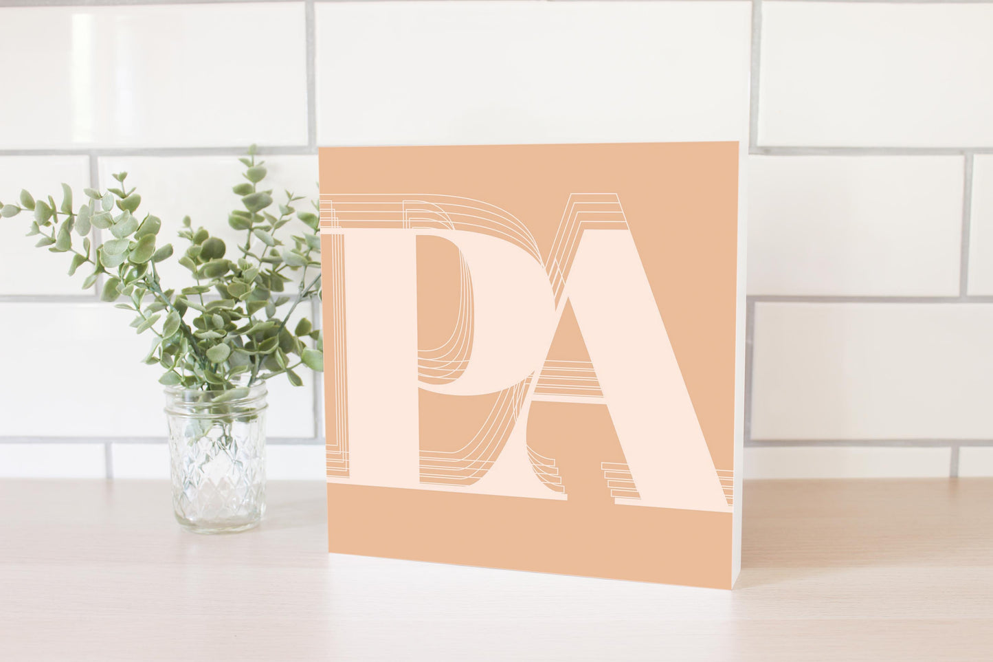 Modern Minimalist Pennsylvania Pa Initials Light | Wood Block | Eaches | Min 2