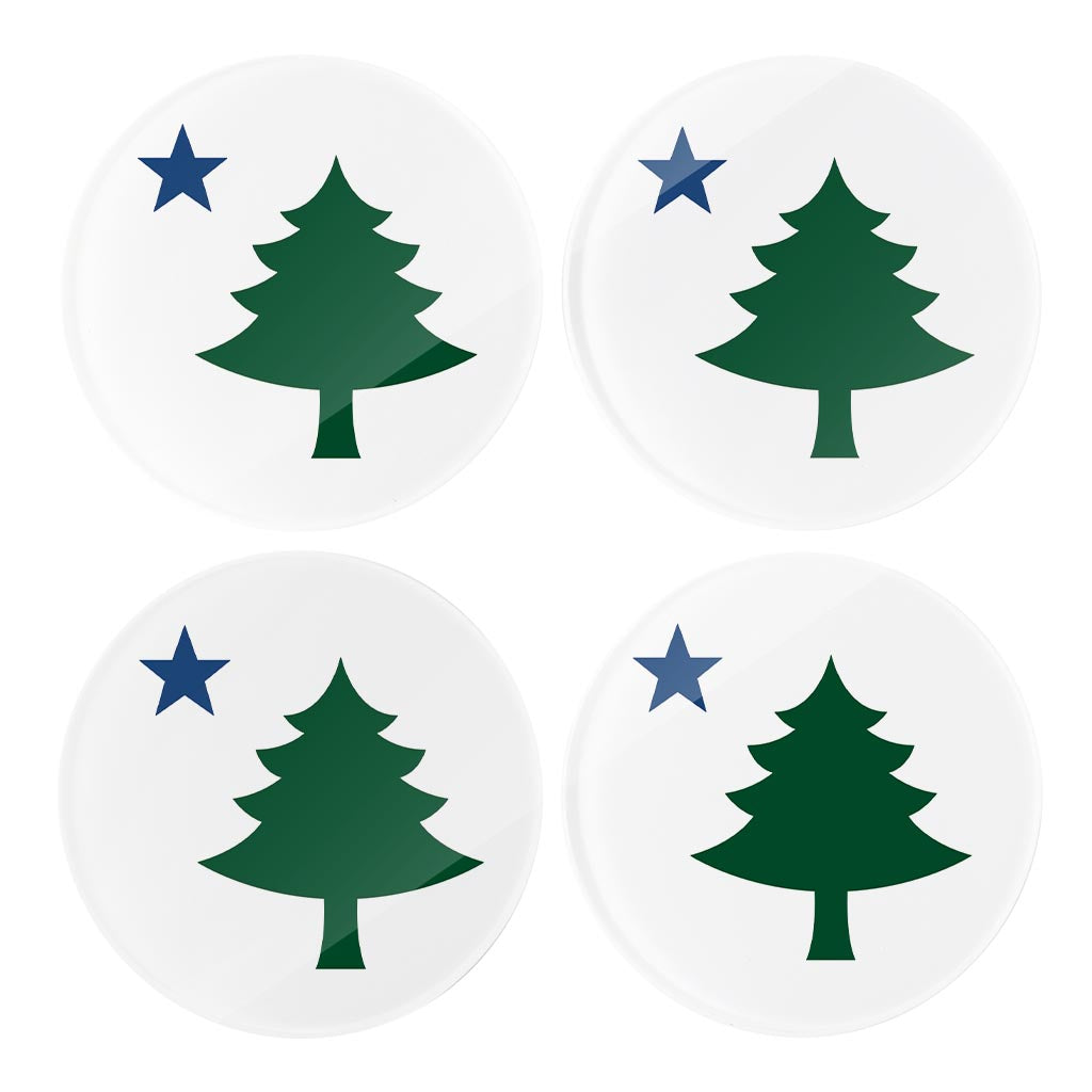 New England Star And Tree | Hi-Def Glass Coasters | Set of 4 | Min 2