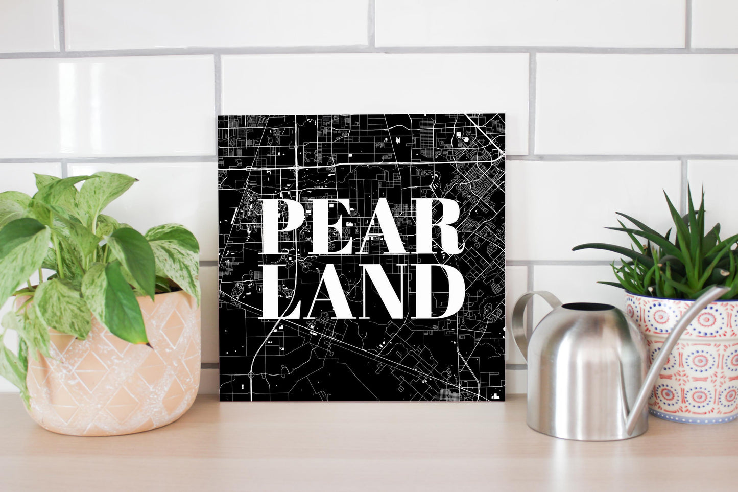 Minimalistic B&W Texas Pearland City Map | Wood Sign | Eaches | Min 2