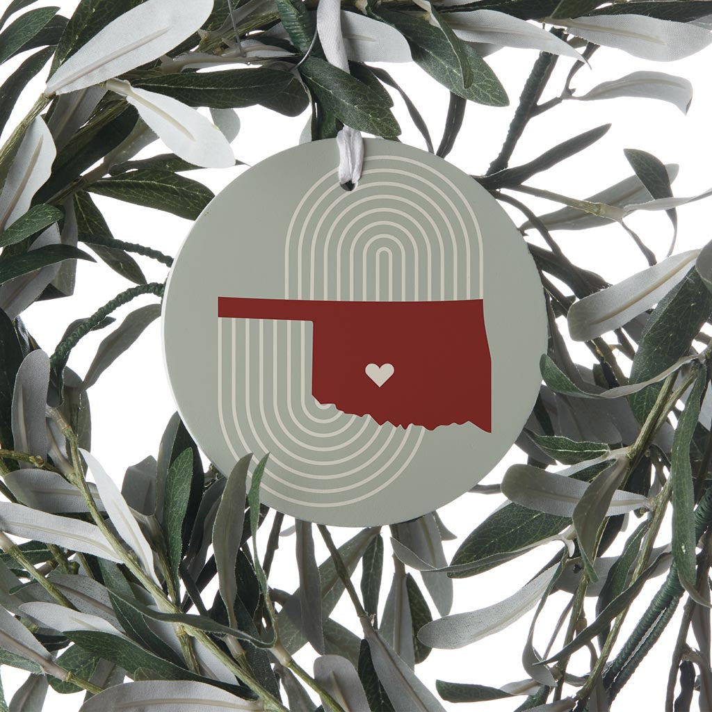 Modern Minimalist Oklahoma Chickasha Heart | Wood Ornament | Eaches | Min 6