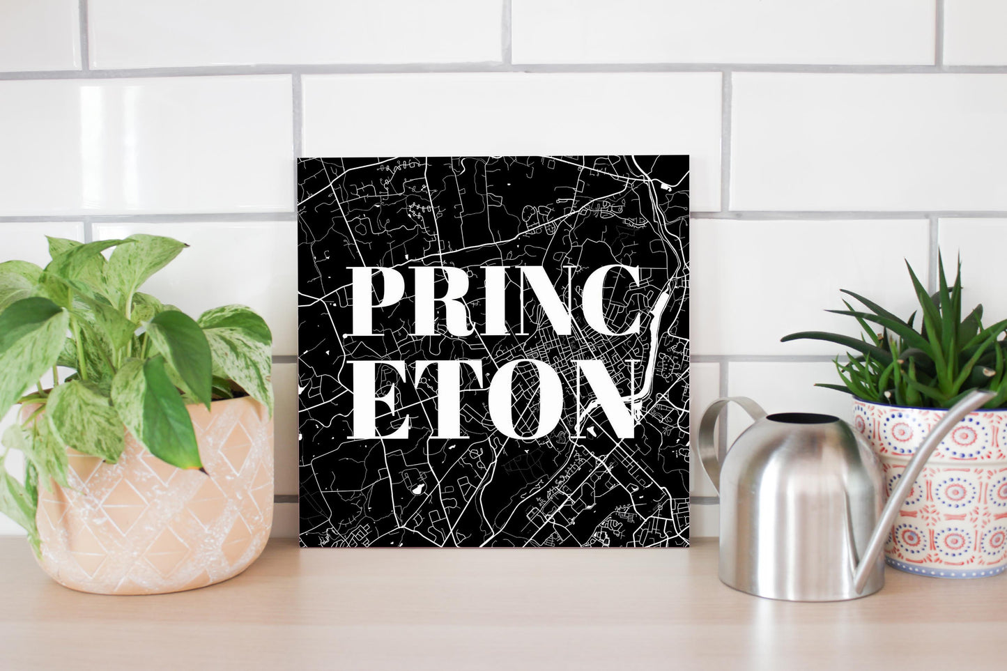 Minimalistic B&W New Jersey Princeton Map | Wood Sign | Eaches | Min 2