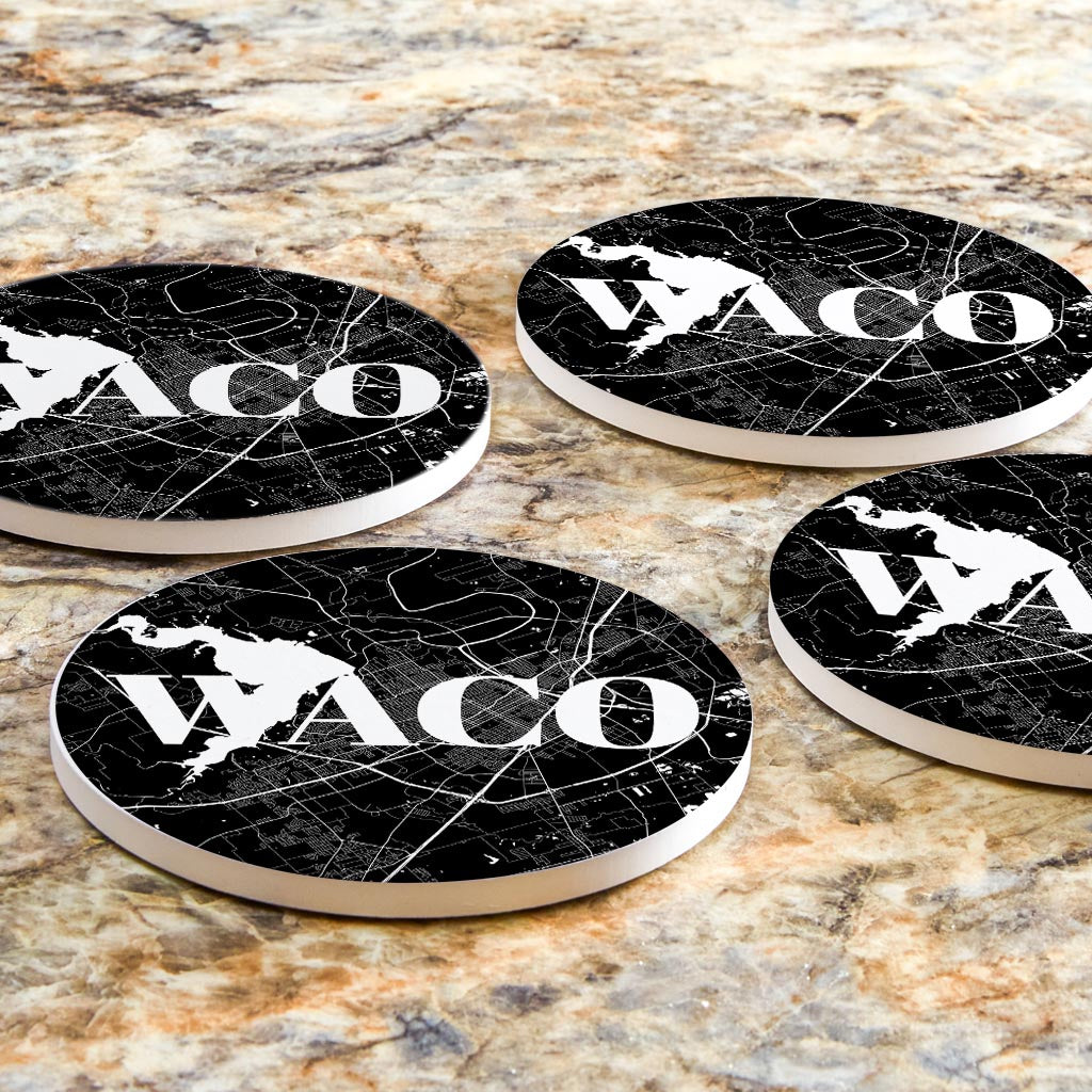 Minimalistic B&W Texas Waco Map | Absorbent Coasters | Set of 4 | Min 2