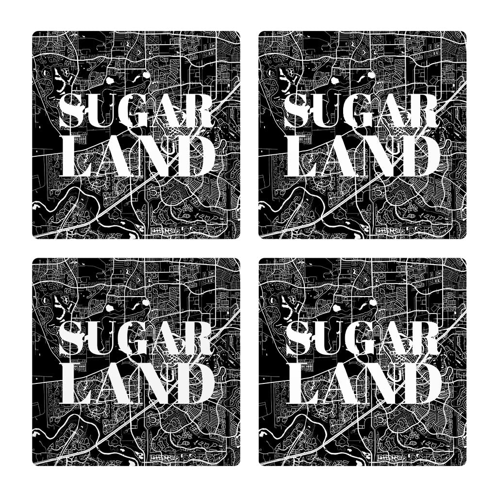 Minimalistic B&W Texas Sugarland Map| Absorbent Coasters | Set of 4 | Min 2