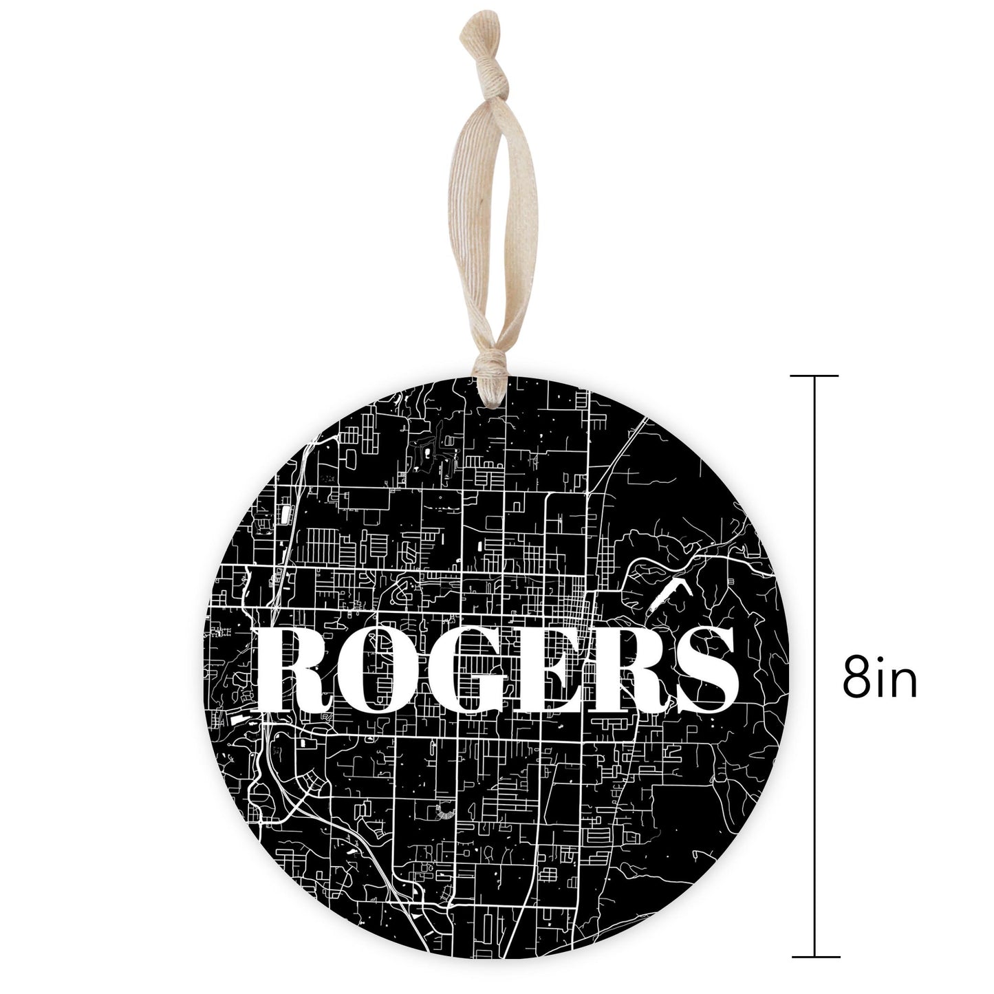 Minimalist B&W Arkansas Rogers Map | Wood Ornament | Eaches | Min 1