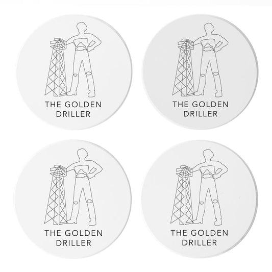 Modern Oklahoma Line Drawing The Golden Driller| Absorbent Coasters | Set of 4 | Min 2