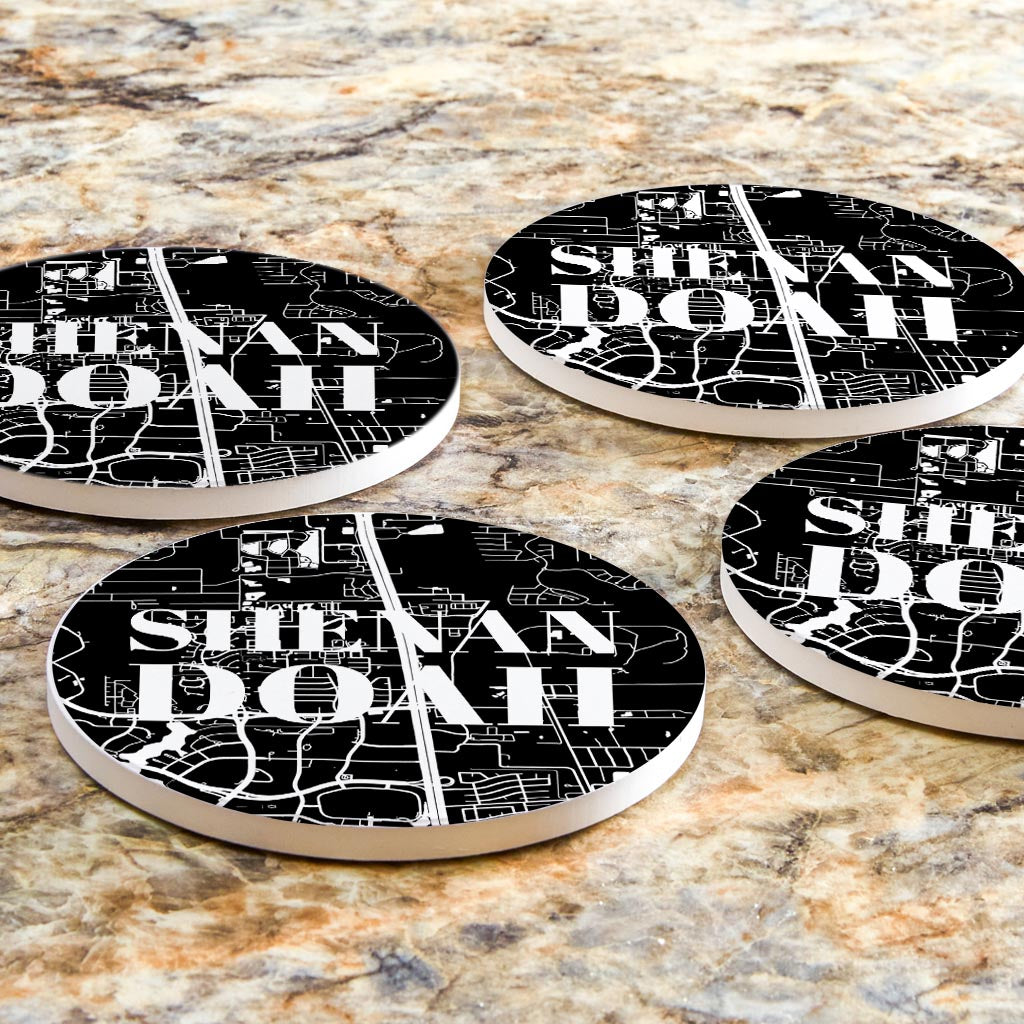 Minimalistic B&W Texas Shenandoah Map | Absorbent Coasters | Set of 4 | Min 2