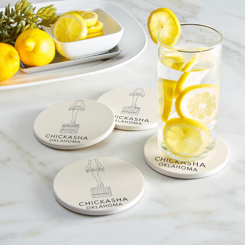 Modern Minimalist Oklahoma Chickasha Leg Lamp | Absorbent Coasters | Set of 4 | Min 2