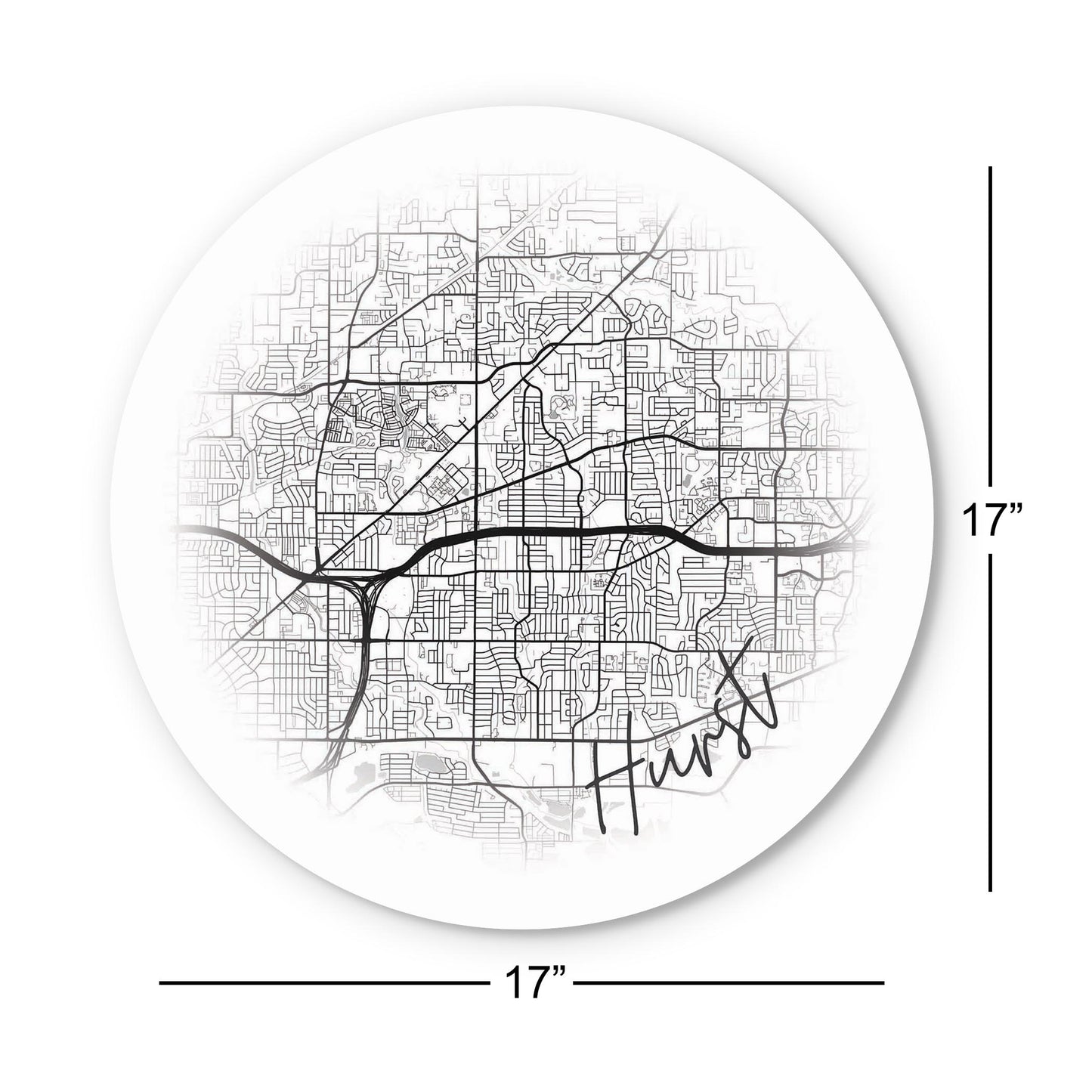 Minimalistic B&W Texas Hurst Circle Map | Wood Sign | Eaches | Min 1